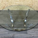 Table basse en métal chromé et verre fumé par Werner Lindner pour Bacher Space Age