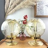 Pair of vintage smoked yellow Murano glass lamps