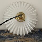 Vintage suspension lamp in serrated white opaline