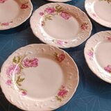 6 assiettes à dessert en faïence ouvragée , 1960's, travail français .