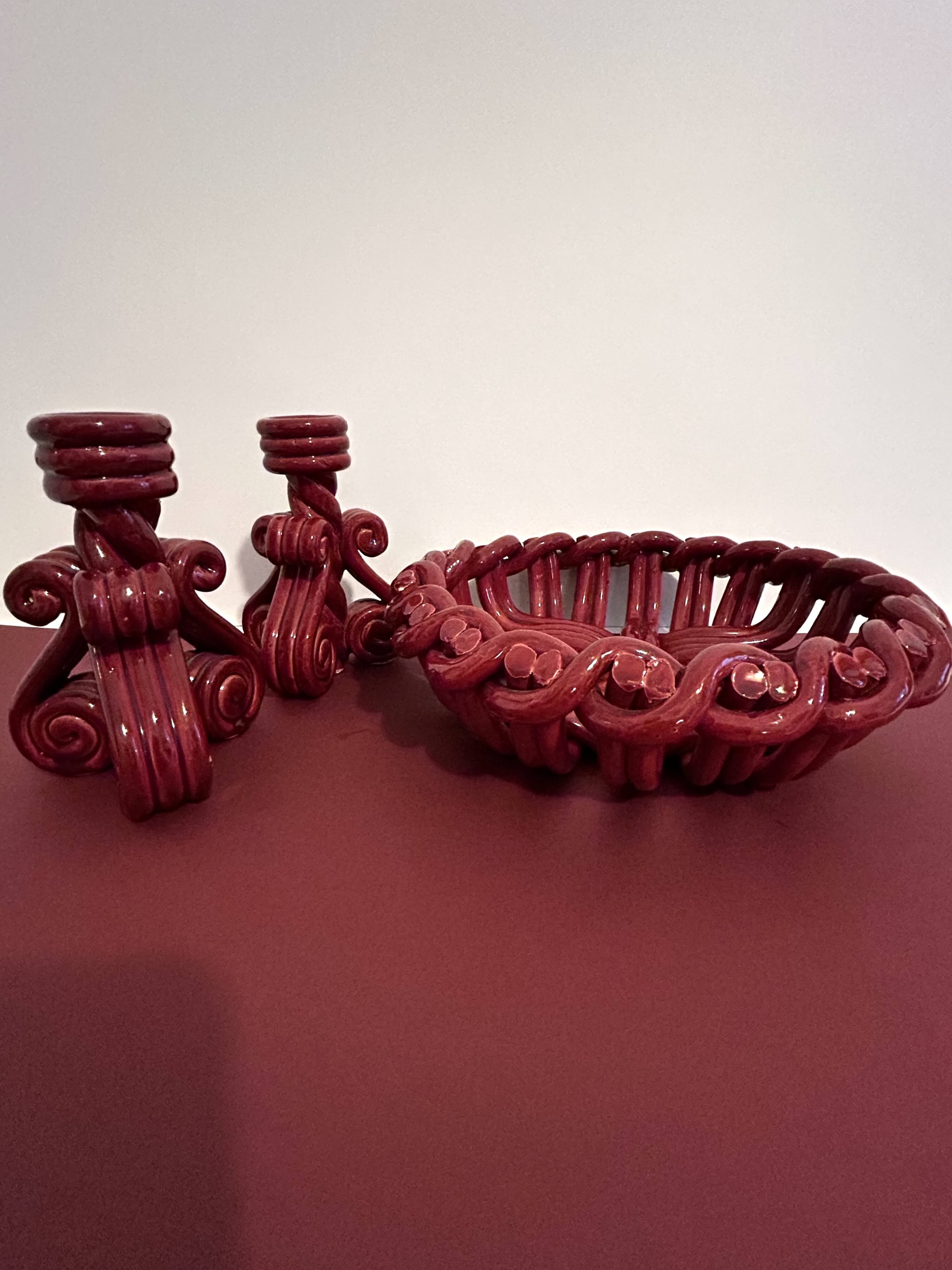 Pair of Vallauris ceramic candlesticks