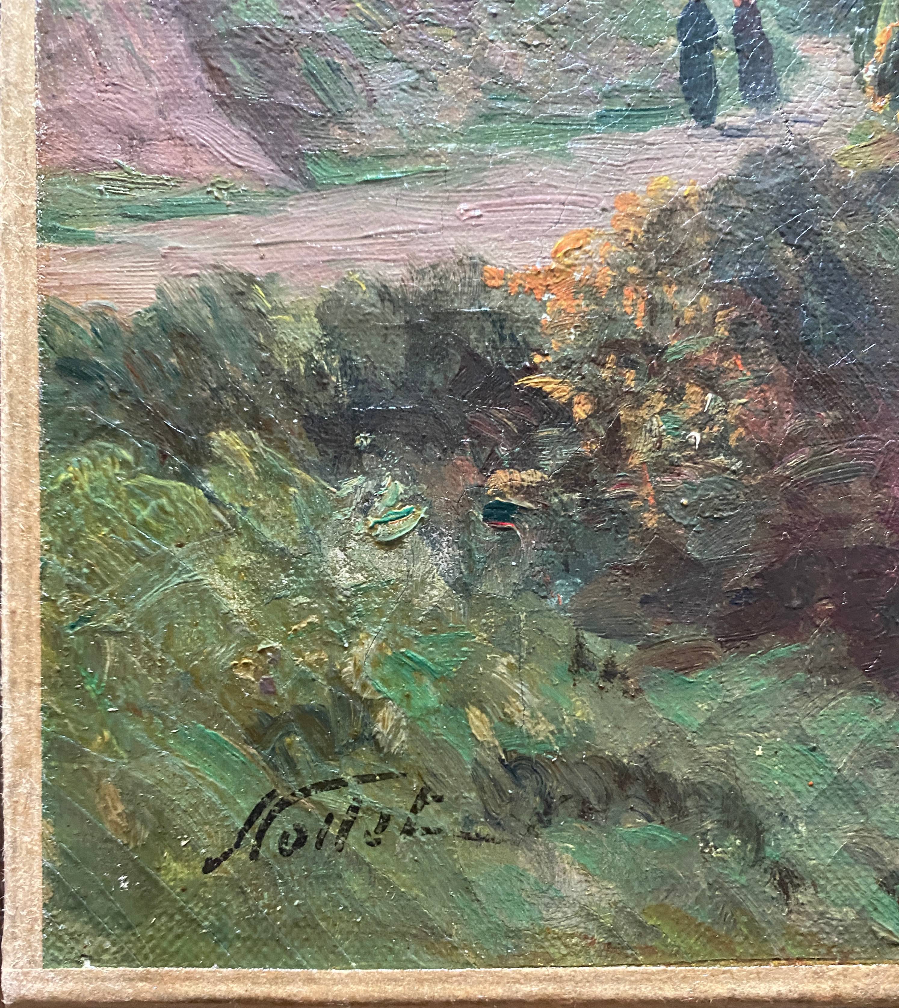 HST painting "Altitude landscape" Mountain and animated river signed