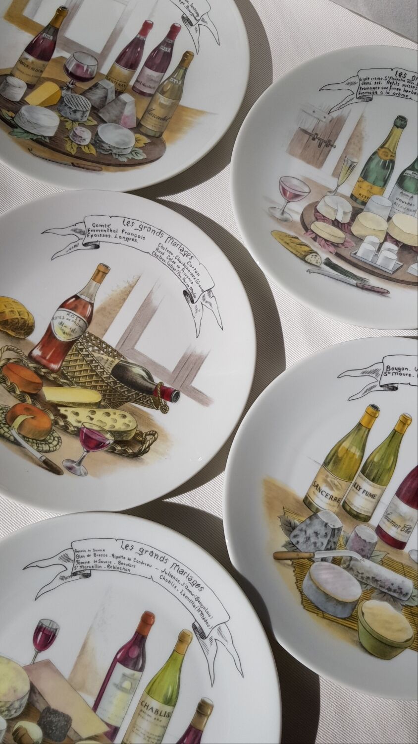 Plateau de fromages en porcelaine avec 6 assiettes assorties