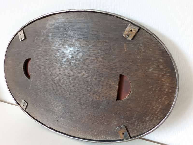 Antique oval mirror tray with metal frame
