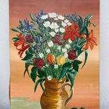 Peinture d’un bouquet / tableau huile sur toile