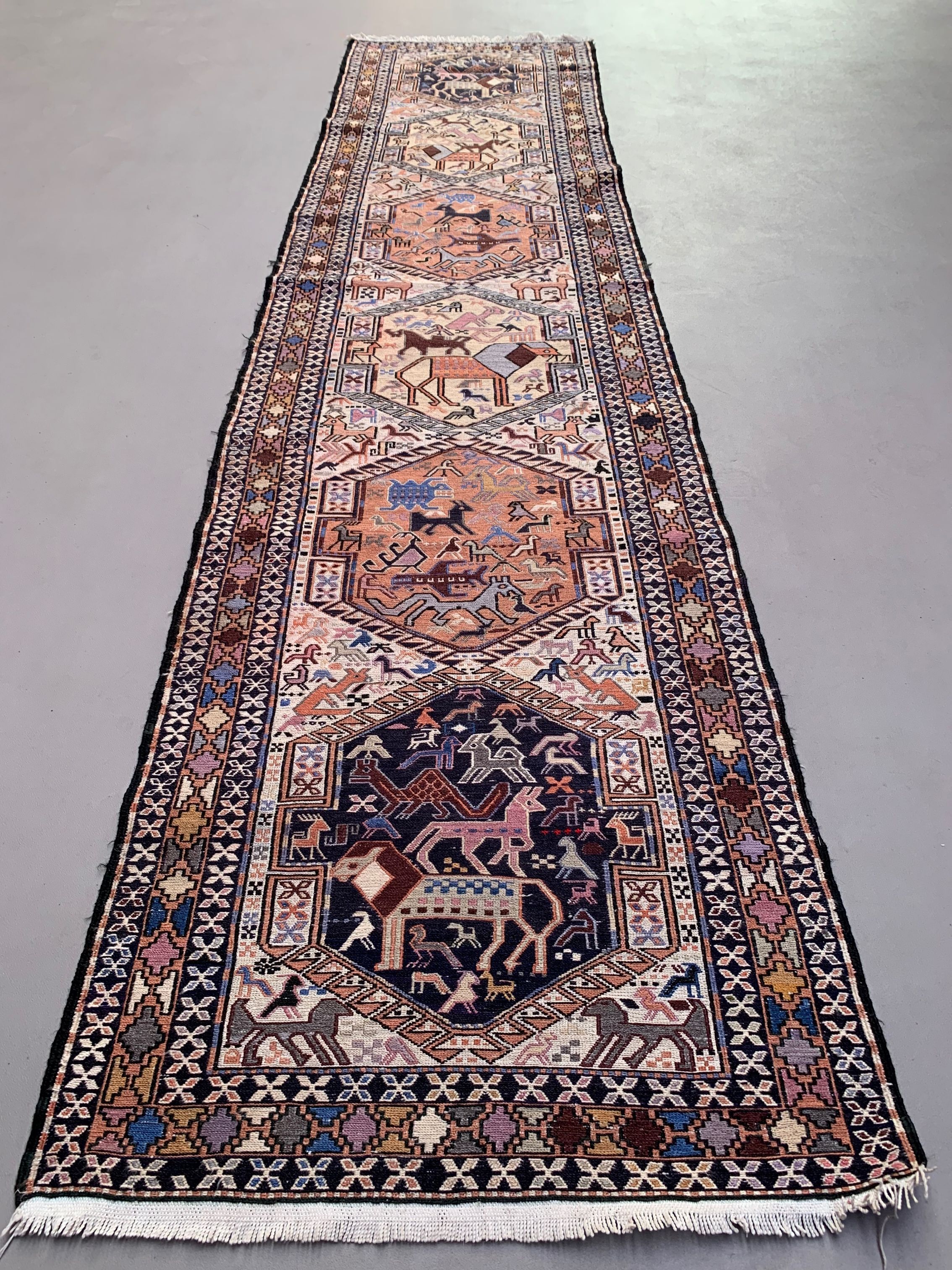 Old turkish soumak kilim runner 303x73 cm