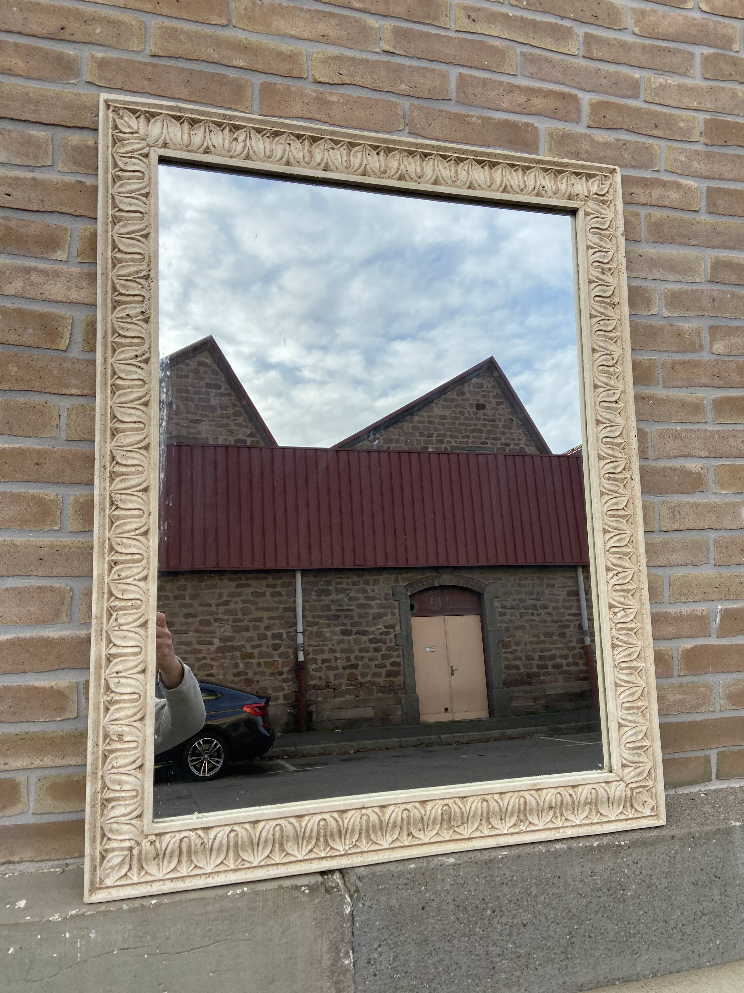 Mirror antique style in travertine from italy