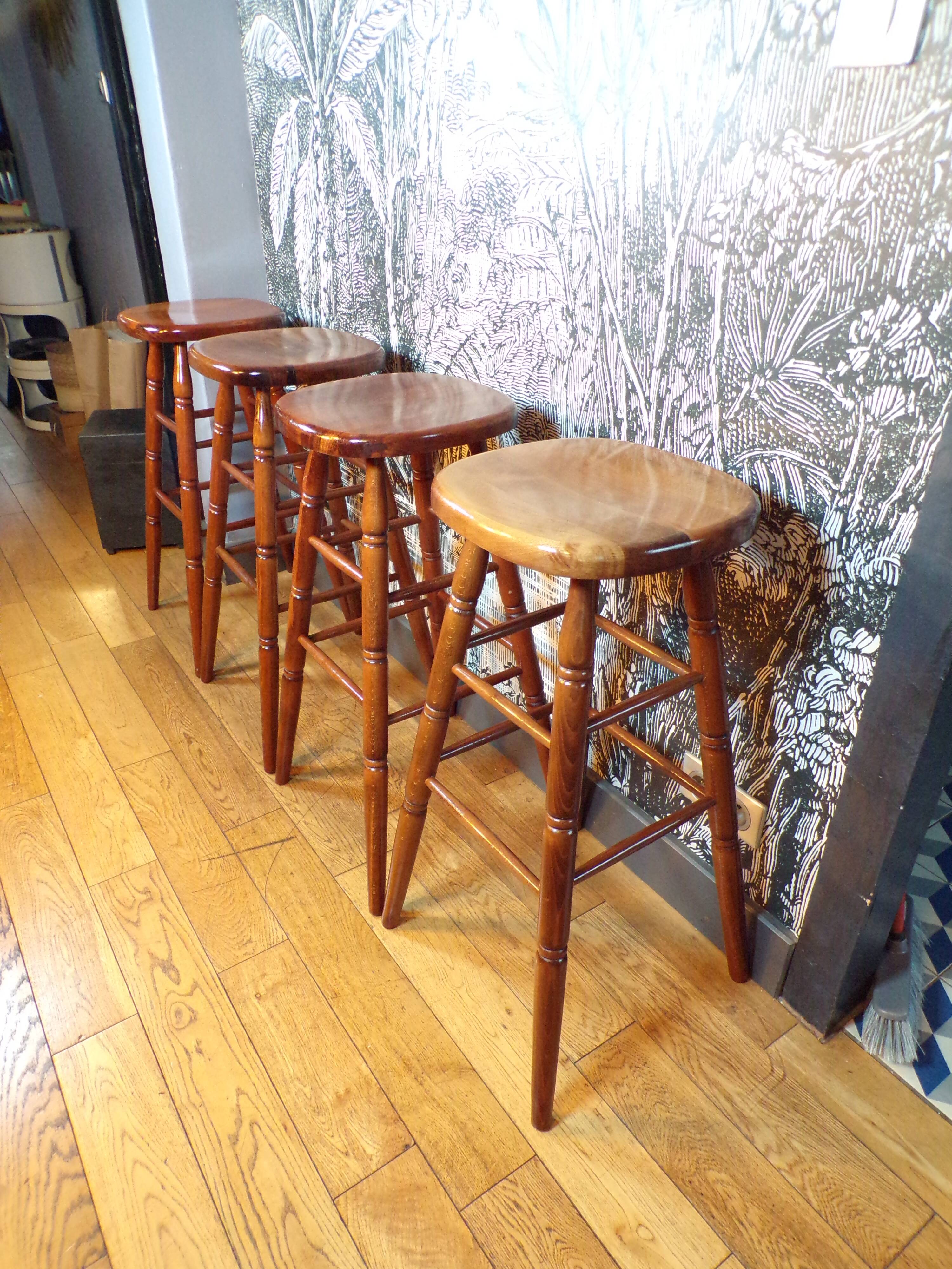 Set 4 tabourets de bar en bois
