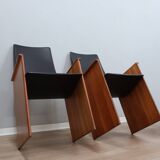 Set of 4 Segesta walnut and black letaher chairs Stildomus 1970s