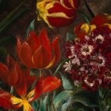 Floral composition in basket by H. Vaneyck- dated 1895