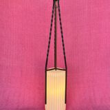 LAMP/IRON SUSPENSION FORGED OPAQUE WHITE GLASS CYLINDRICAL TUBE