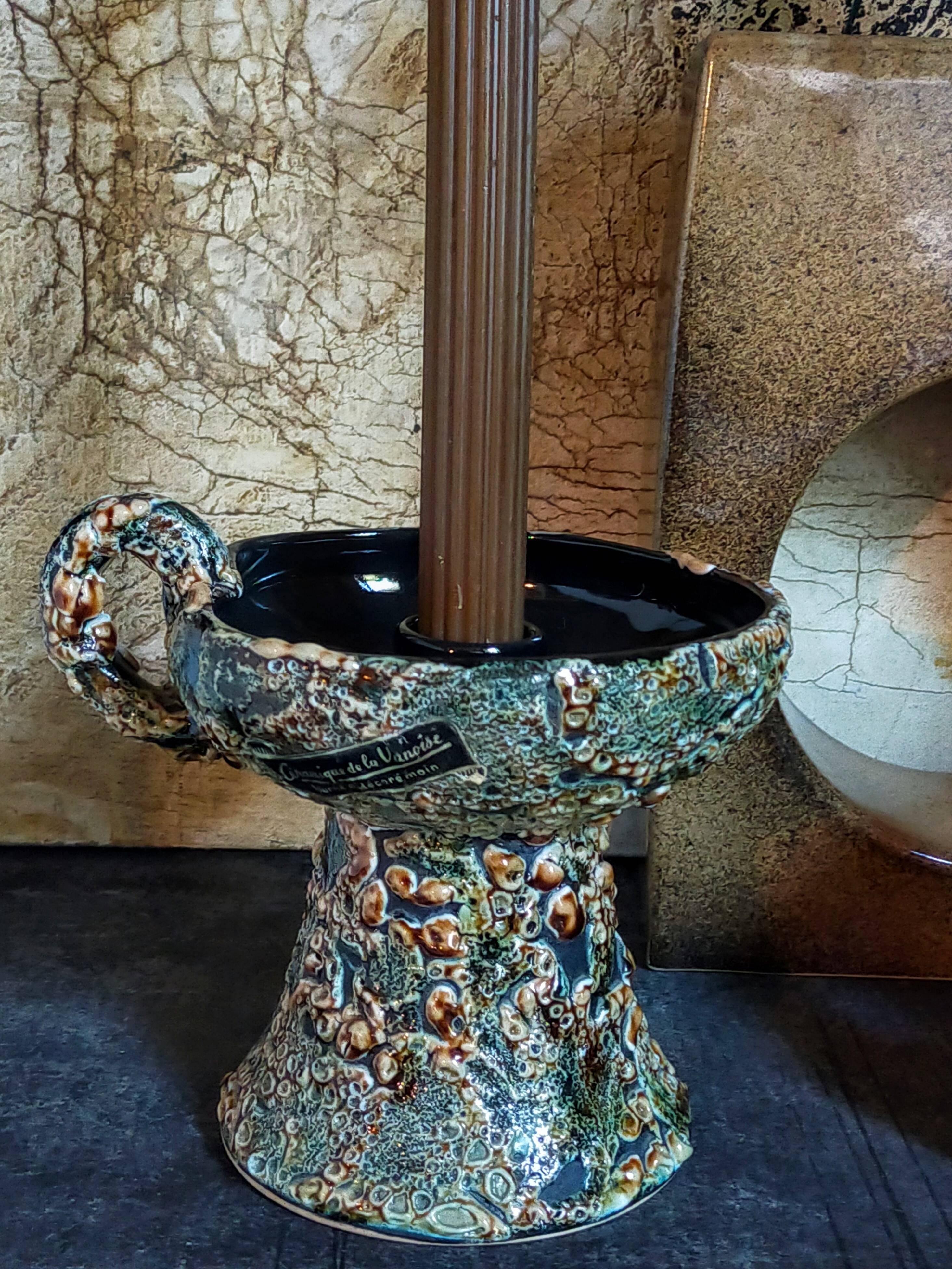 Pair of vintage Vanoise honey foam ceramic candlesticks