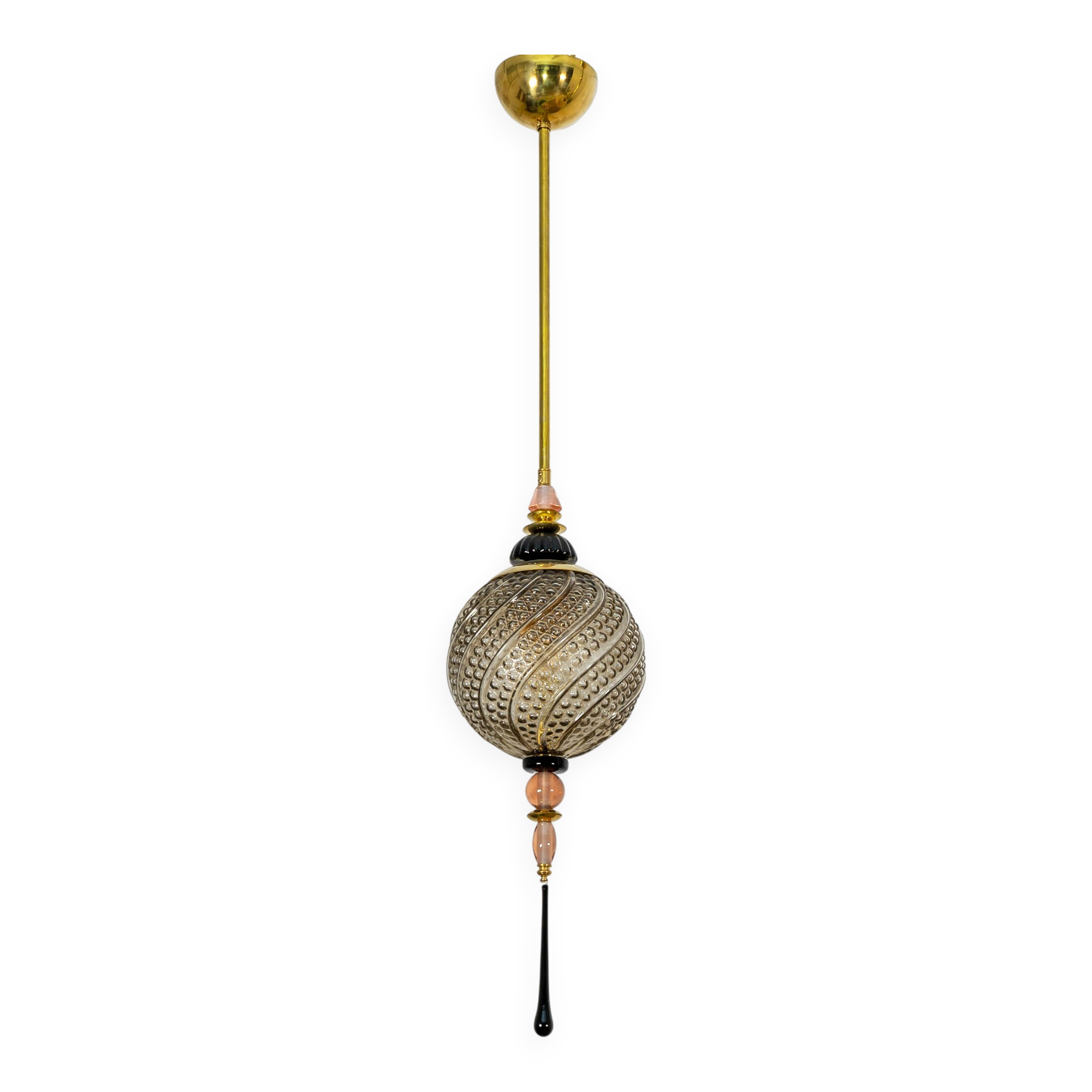 Blown Murano Glass and Brass Pendant Lamp