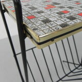 Vintage tile table with newspaper tray