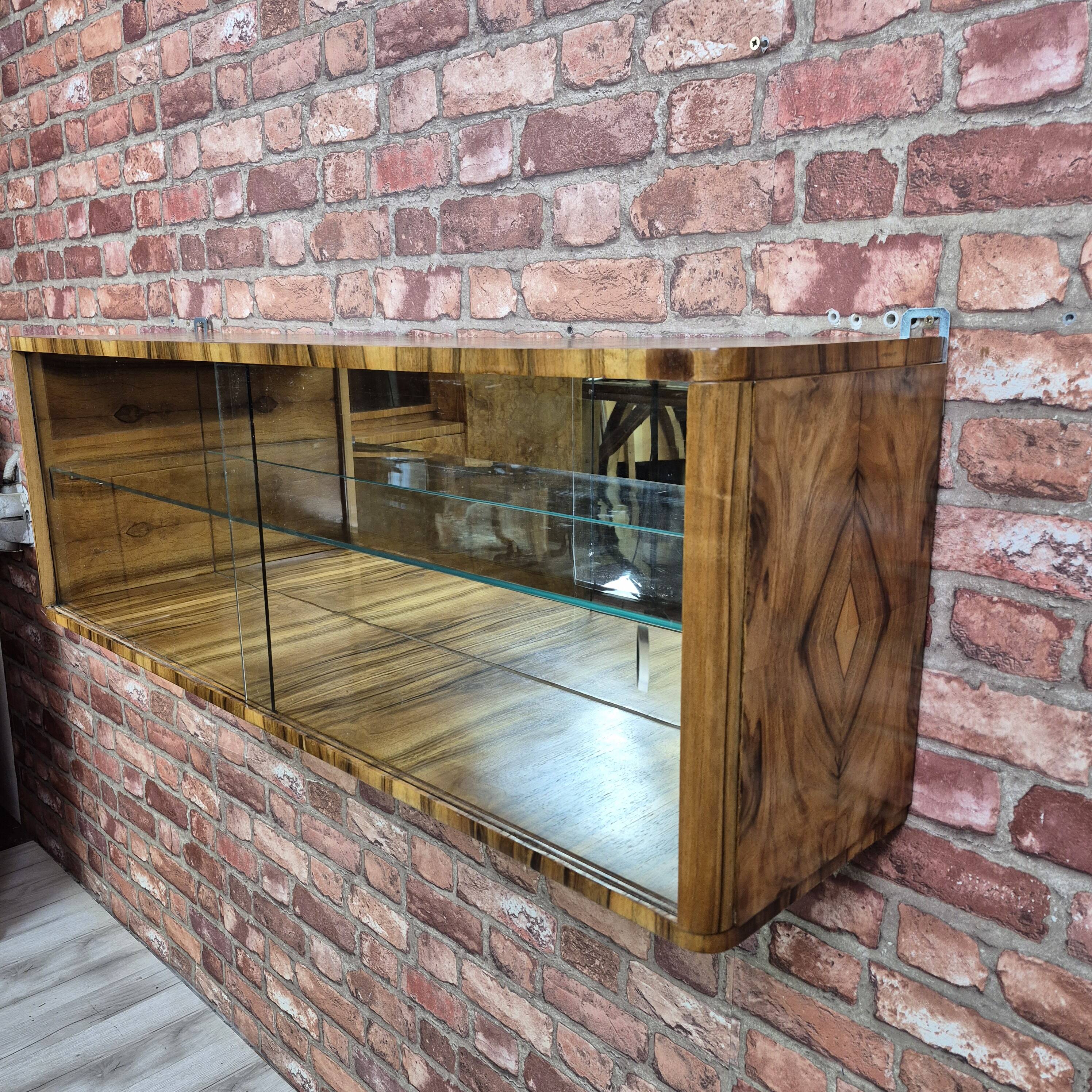 Wall-Mounted Walnut Display Cabinet with Mirrored Back – Upcycled 1960s Mid