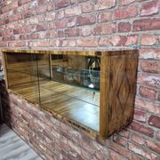 Wall-Mounted Walnut Display Cabinet with Mirrored Back – Upcycled 1960s Mid