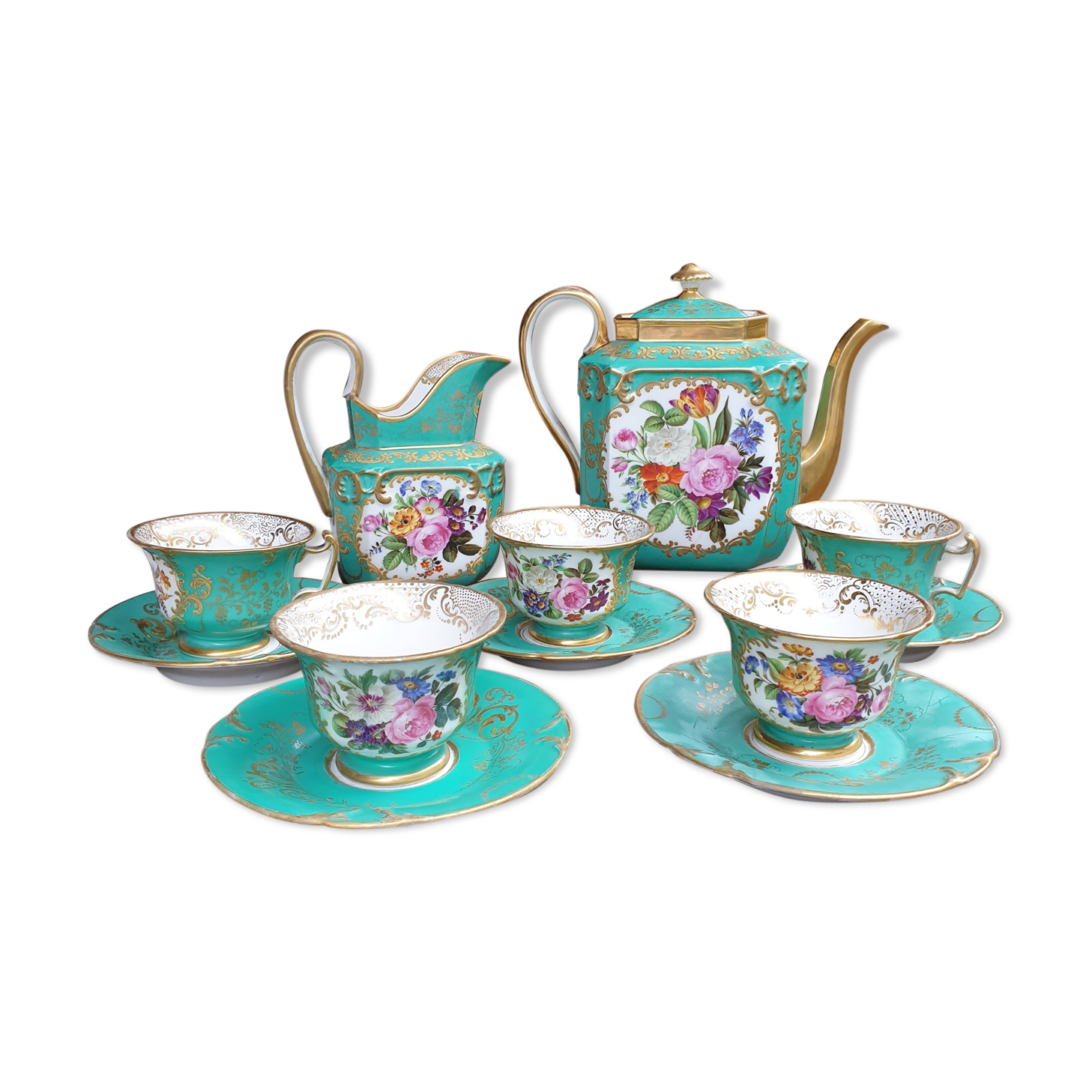 Ancient porcelain floral tea service