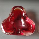 Murano Sommerso Ashtray/Vide Poche. Amber Iridescent Red Glass