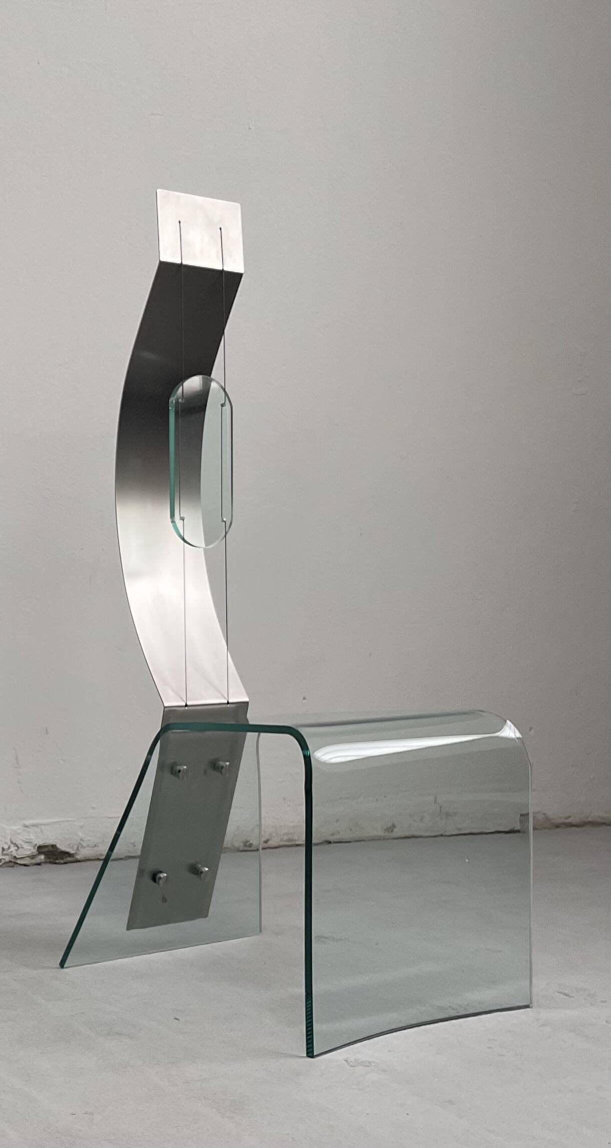 Chaise sculpturale Zero de Marco Baldanello, verre et acier, Italie, années 1990
