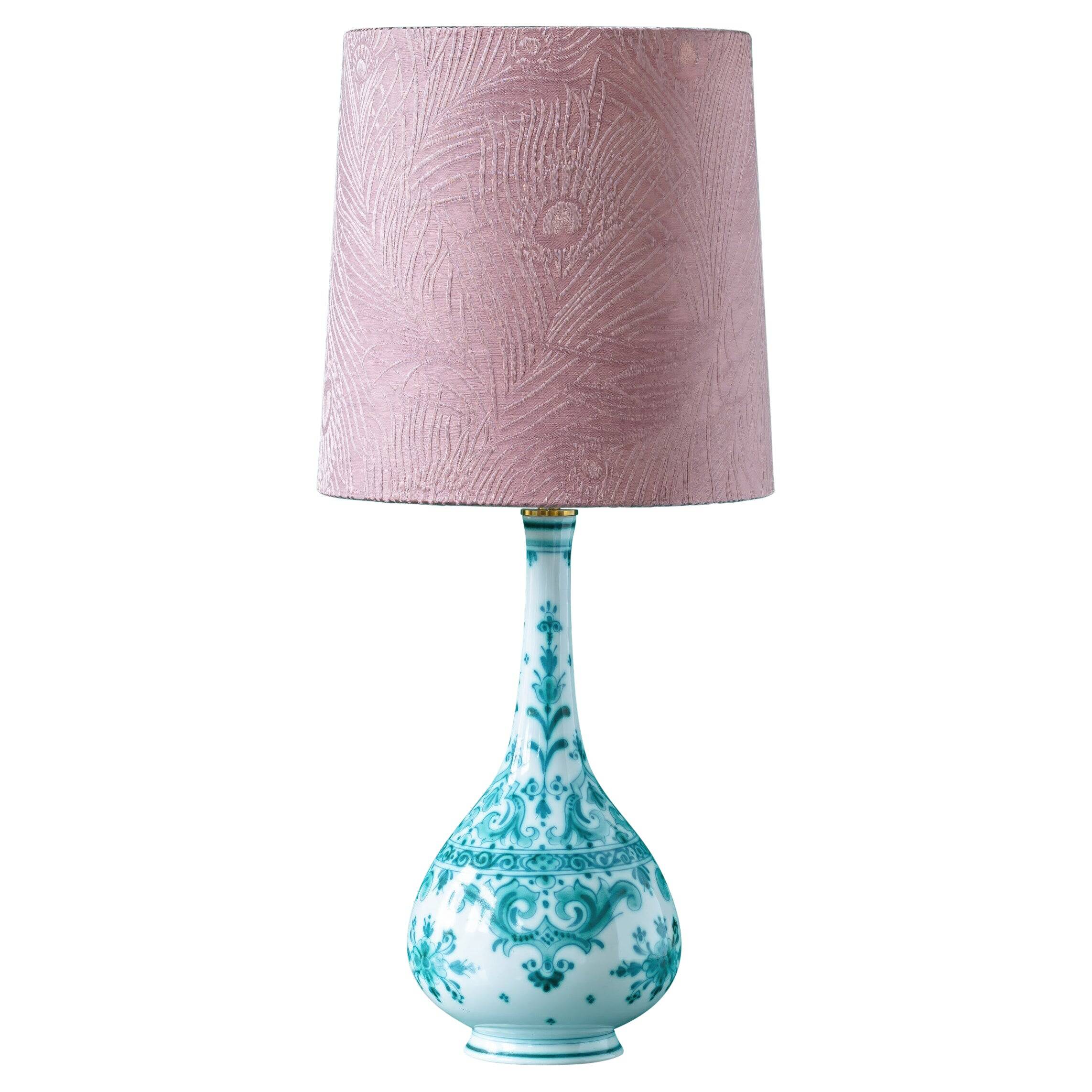 Hand-painted ceramic table lamp Royal Delft Delvert blue-green, 1970.