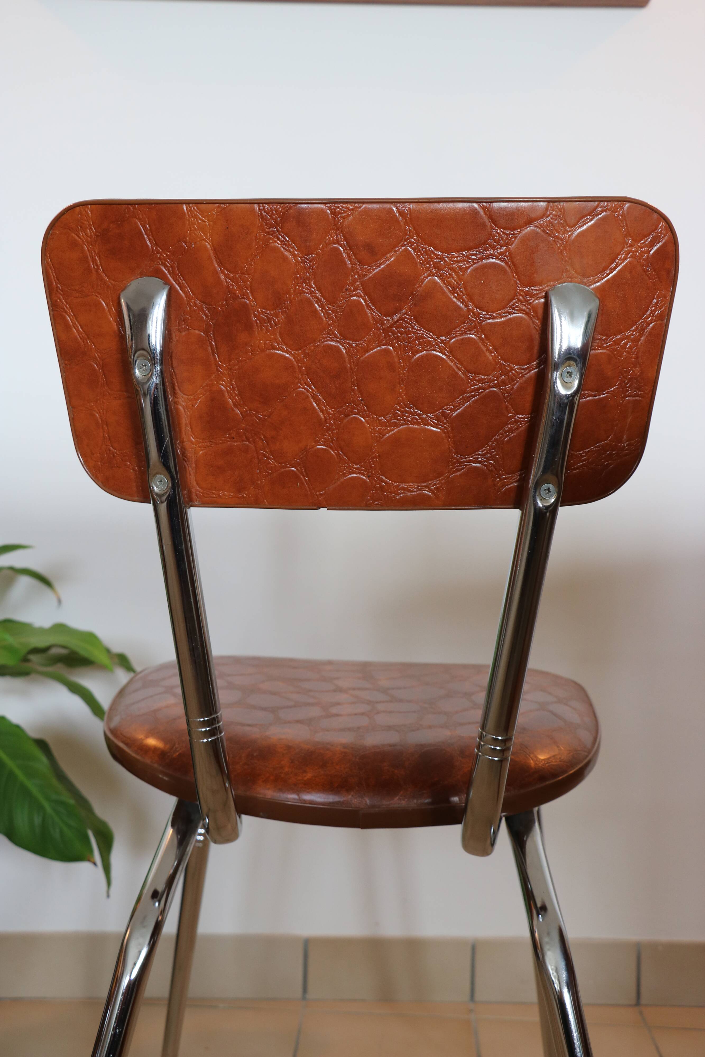 6 brown skai and chrome steel chairs