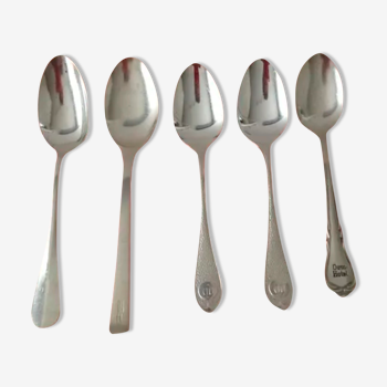 5 silver metal spoons from hotels