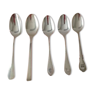 5 silver metal spoons from hotels