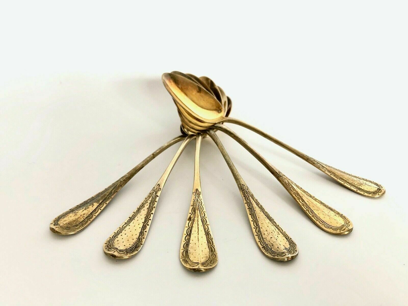 6 spoonfuls silver and vermeil poincon minerve gaston bardies 19th 122 grams