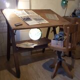 Drawing table wood and vintage metal