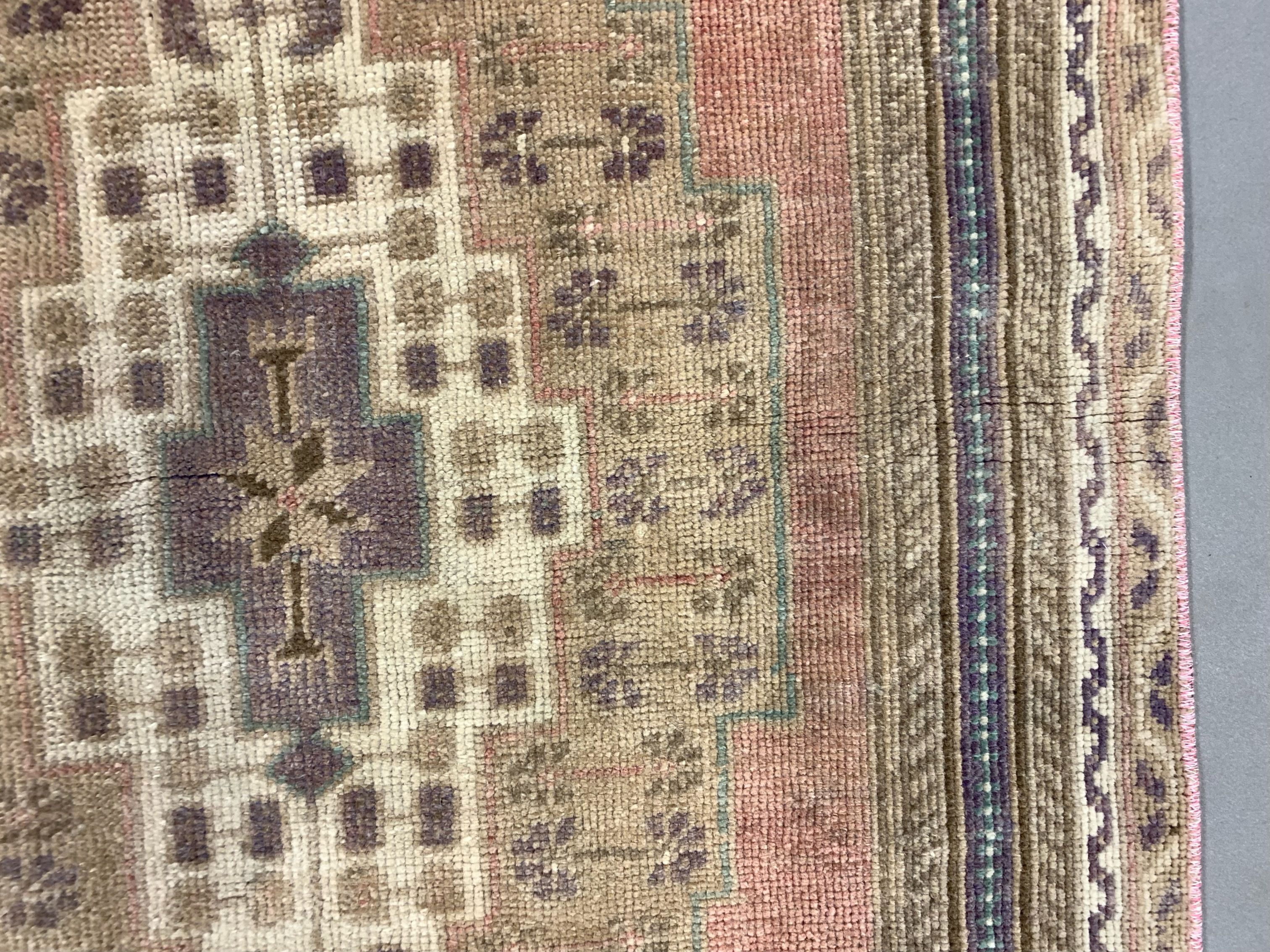 Turkish rug 266x91 cm wool vintage shabby chic runner green, beige