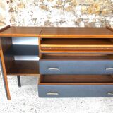 Vintage modular chest of drawers in teak and grey skaï, circa 60's