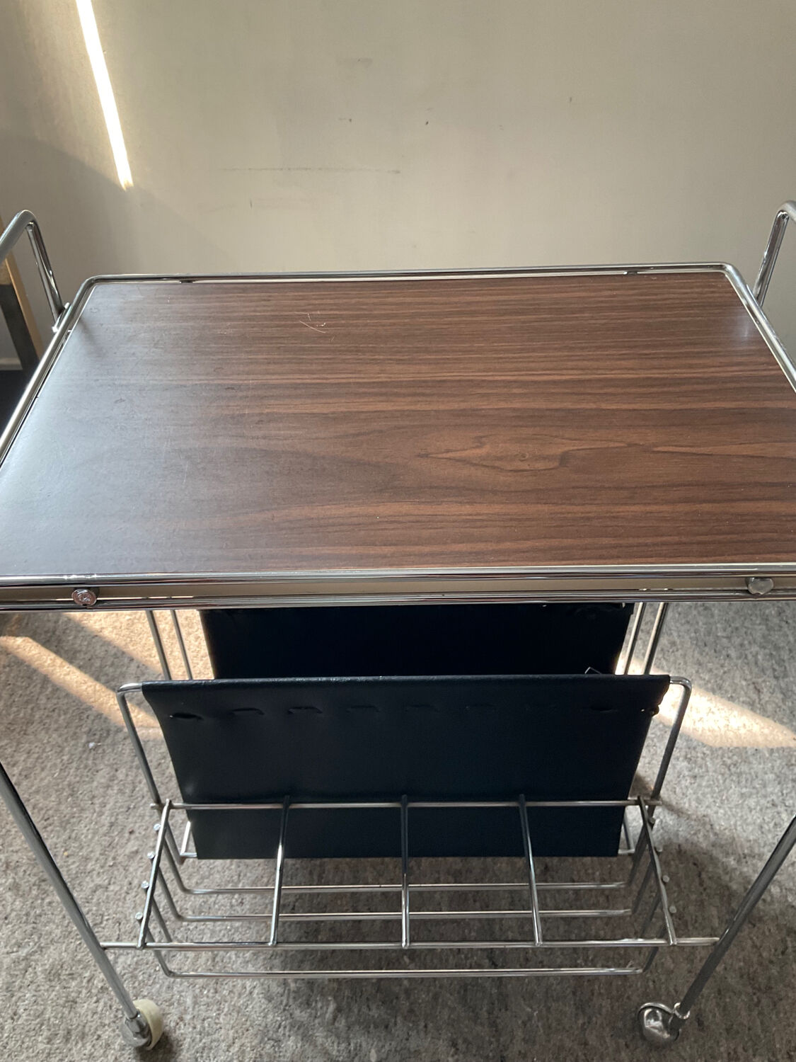 Vintage side table on wheels 60s