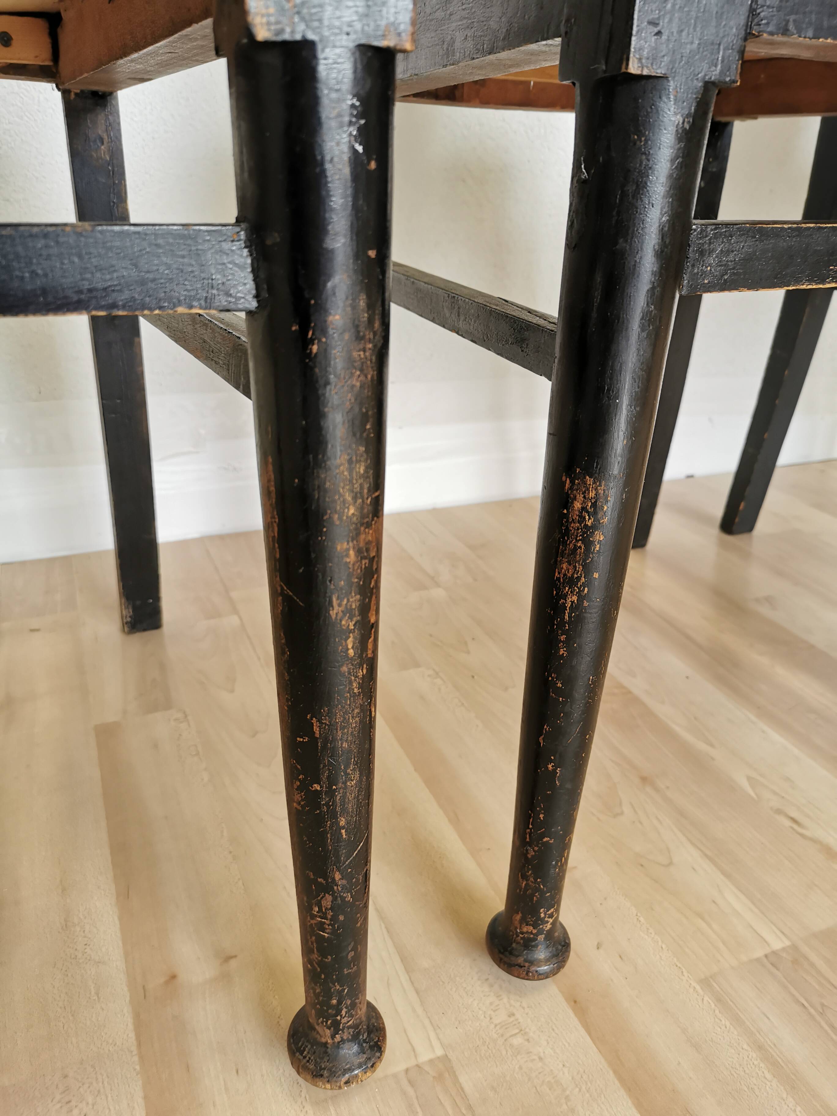Set of 3 Vintage Dining Chairs: High Back, Leather Seat, Nailhead Trim