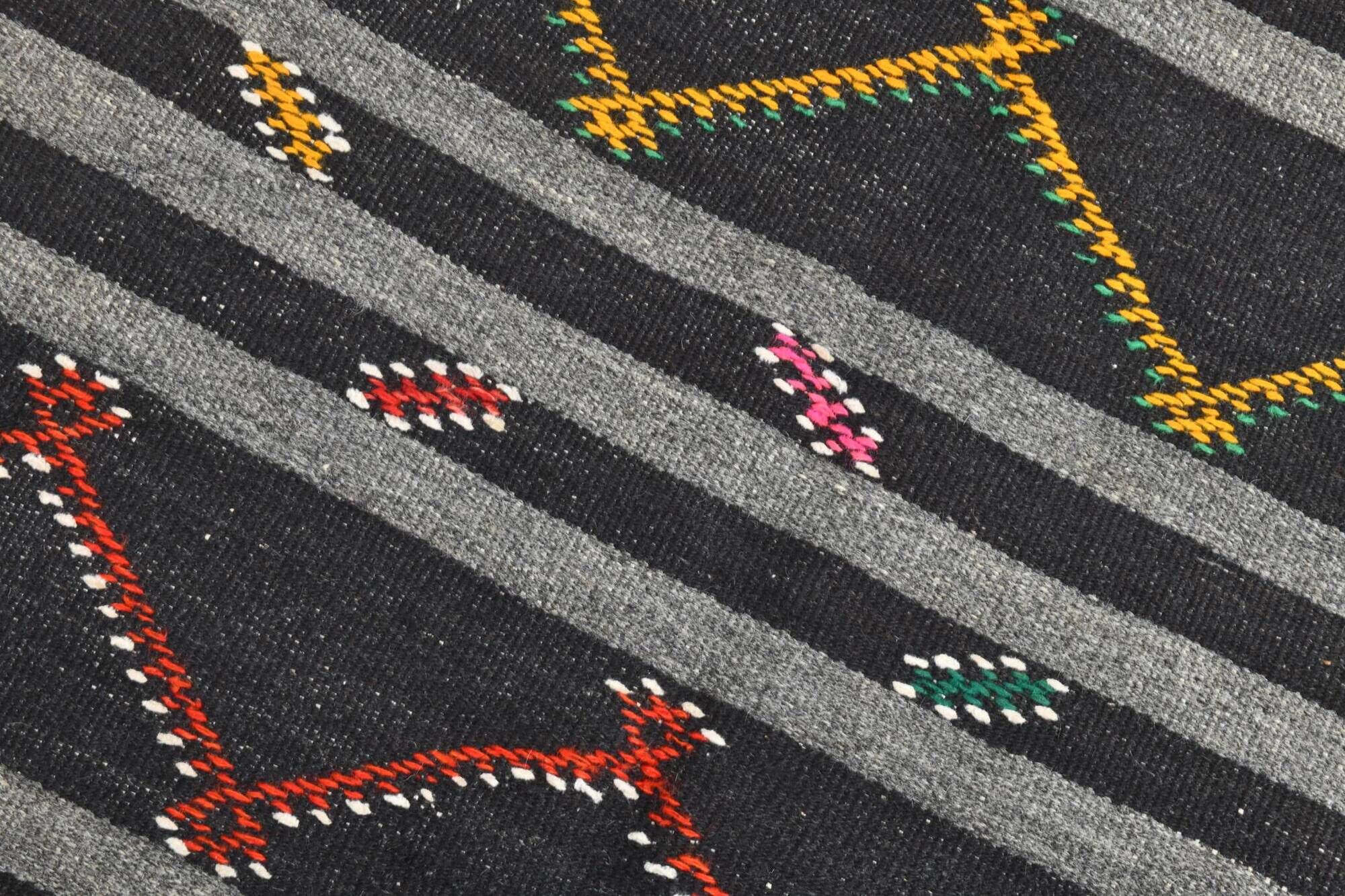 8x11 Black Gray Oversize Kilim Rug, 235x337Cm