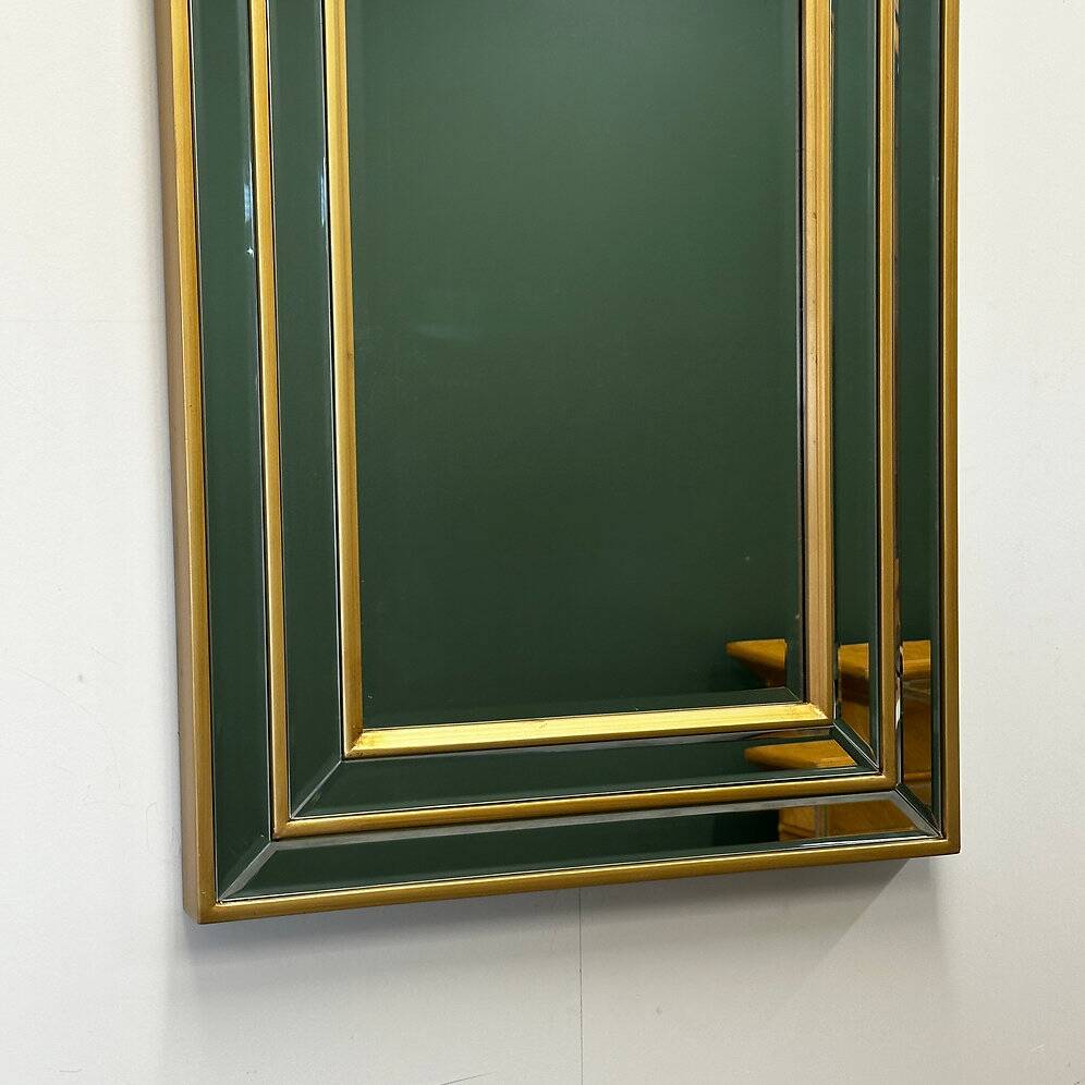 Mid-century modern mirror with layered brass frame, 1980s