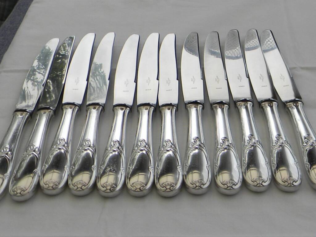 Set of 12 knives silver metal handle stainless steel blade G. VIVIER.