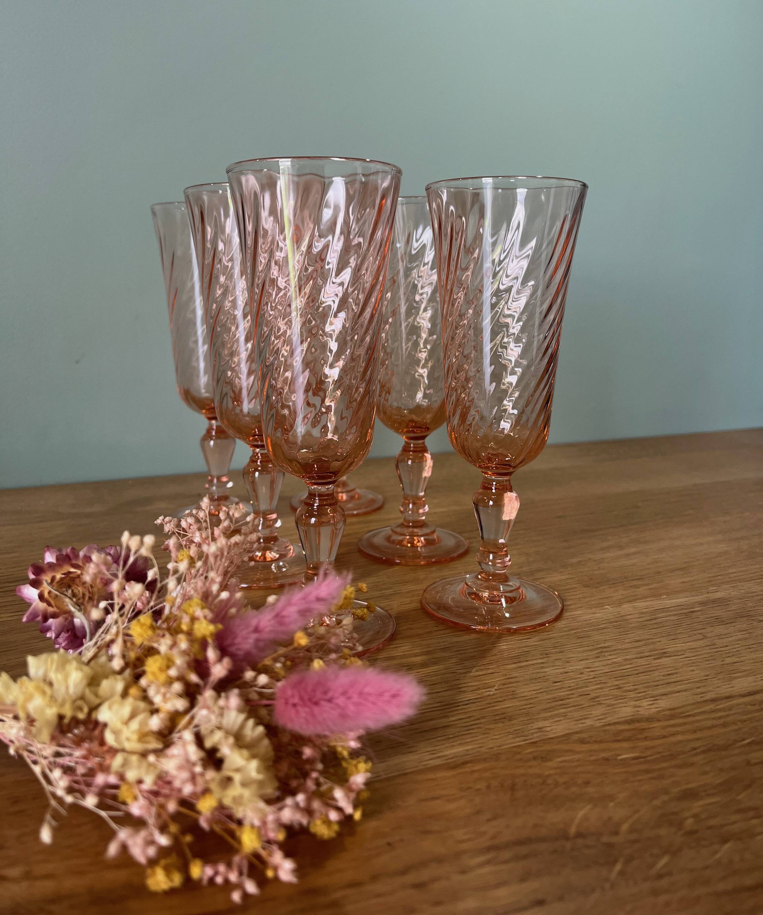 6 Rosaline Twisted Pink Champagne Flutes