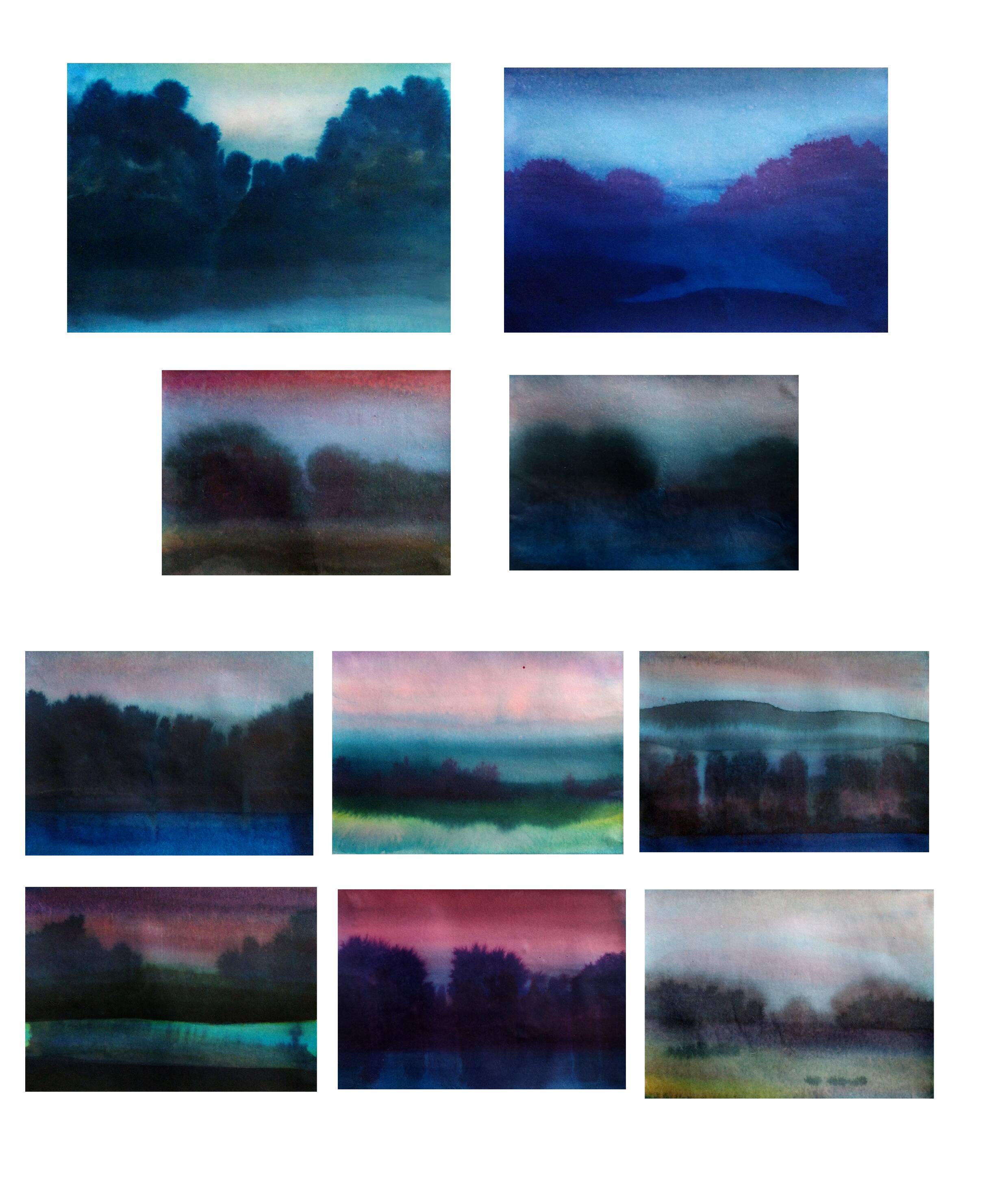 Blue landscape in ink Between dog and wolf 10