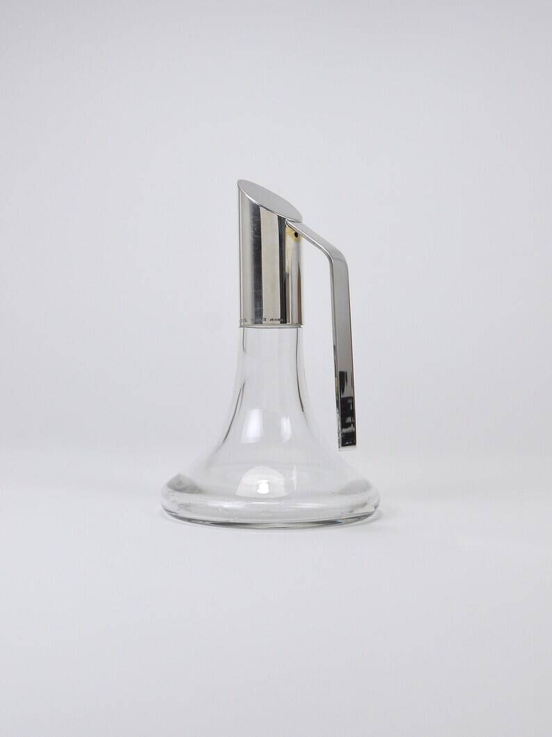 Riedel Mesa Elegant Silver & Crystal Carafe, Decanter, Pitcher, Italy, 1980s