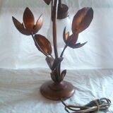 Bedside lamp / table in metal dore decor 2 flowers