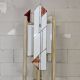 Pine wood floor lamp with handmade stained glass in Japandi style.