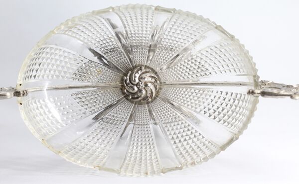 Coupelle sur pied serviteur plat en verre blanc et pied métal