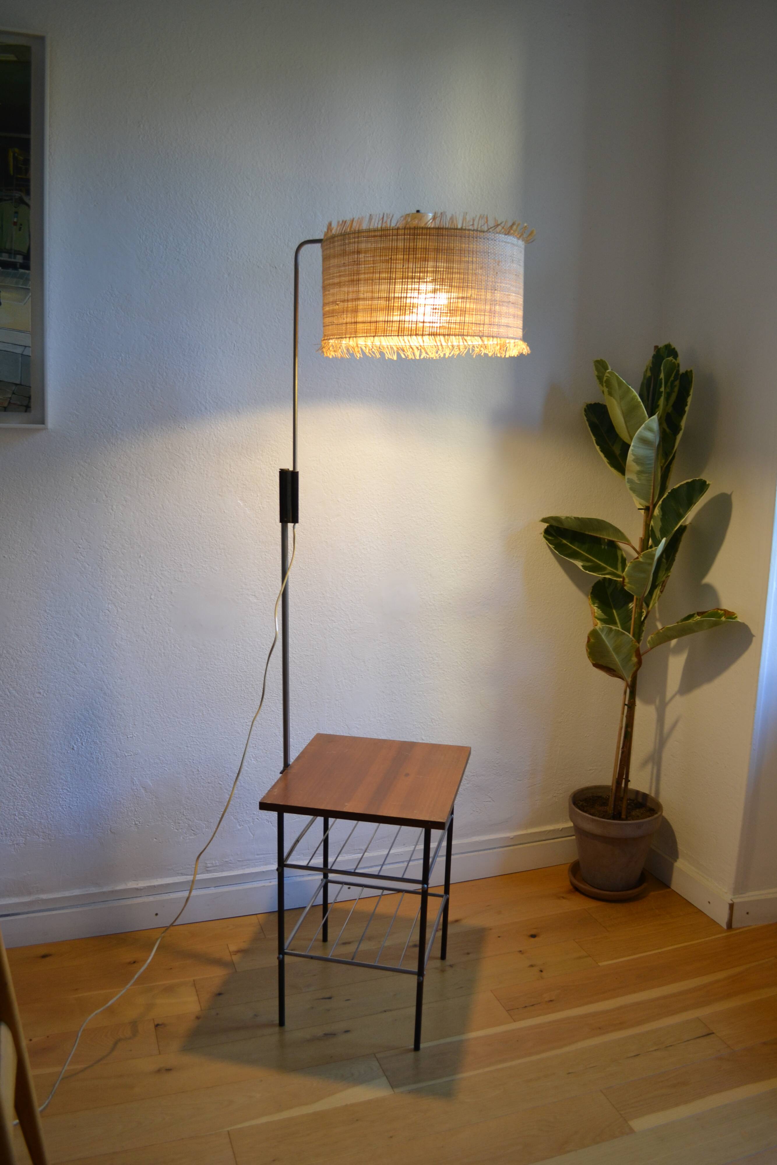 Vintage modernist reading floor lamp with table Poland 1960