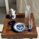 Vintage glass whisky carafe with diamond points H23 L9