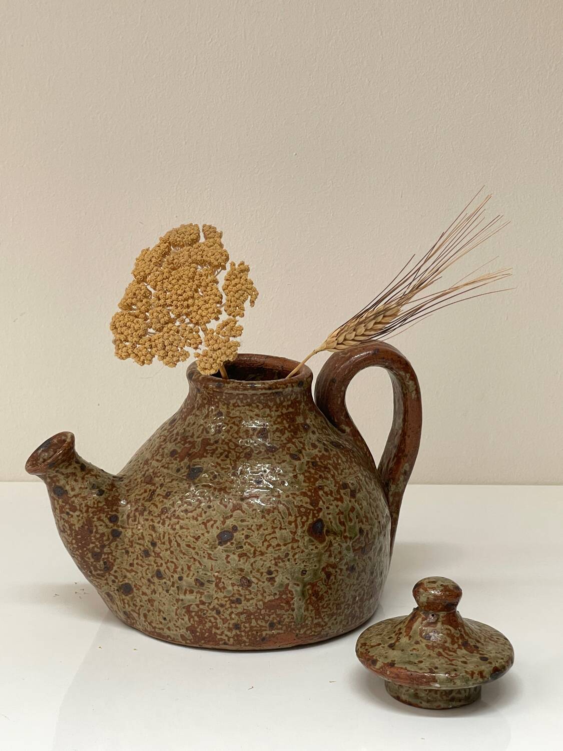 Vintage glazed ceramic sculptural teapot from the 1970s.