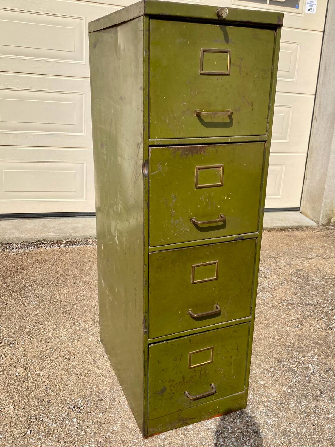 Antique military 4-drawer metal locker, archive, cabinet, filing cabinet
