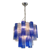 Lustre spoutnik contemporain en verre de murano bleu ciel et bleu « tronchi »