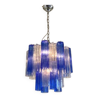 Contemporary sky- blue and blue "tronchi" murano glass sputnik chandelier