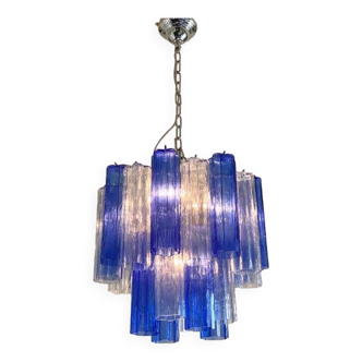 Lustre spoutnik contemporain en verre de murano bleu ciel et bleu « tronchi »