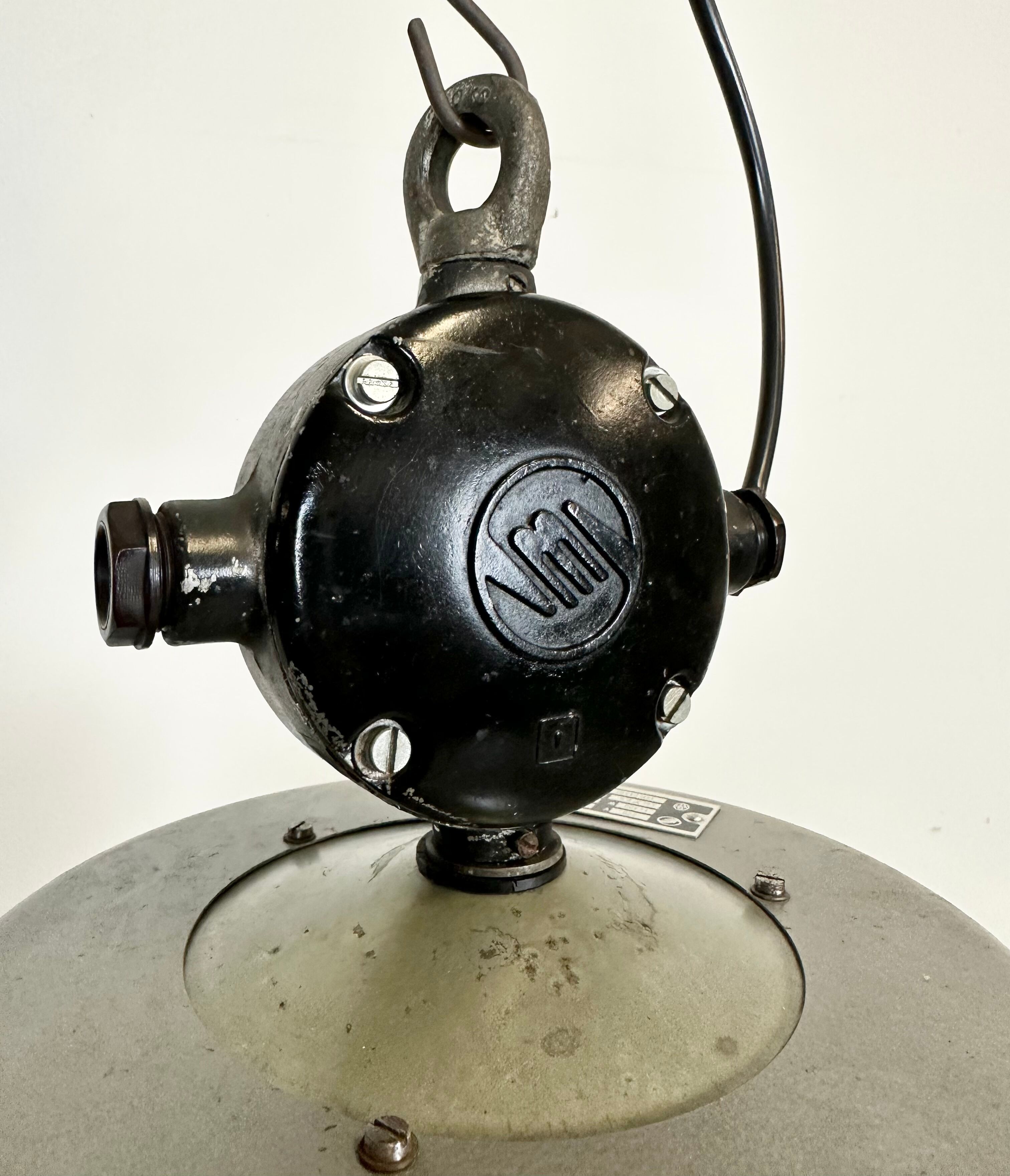 Grey enamel industrial factory lamp from Elektrosvit, 1960s